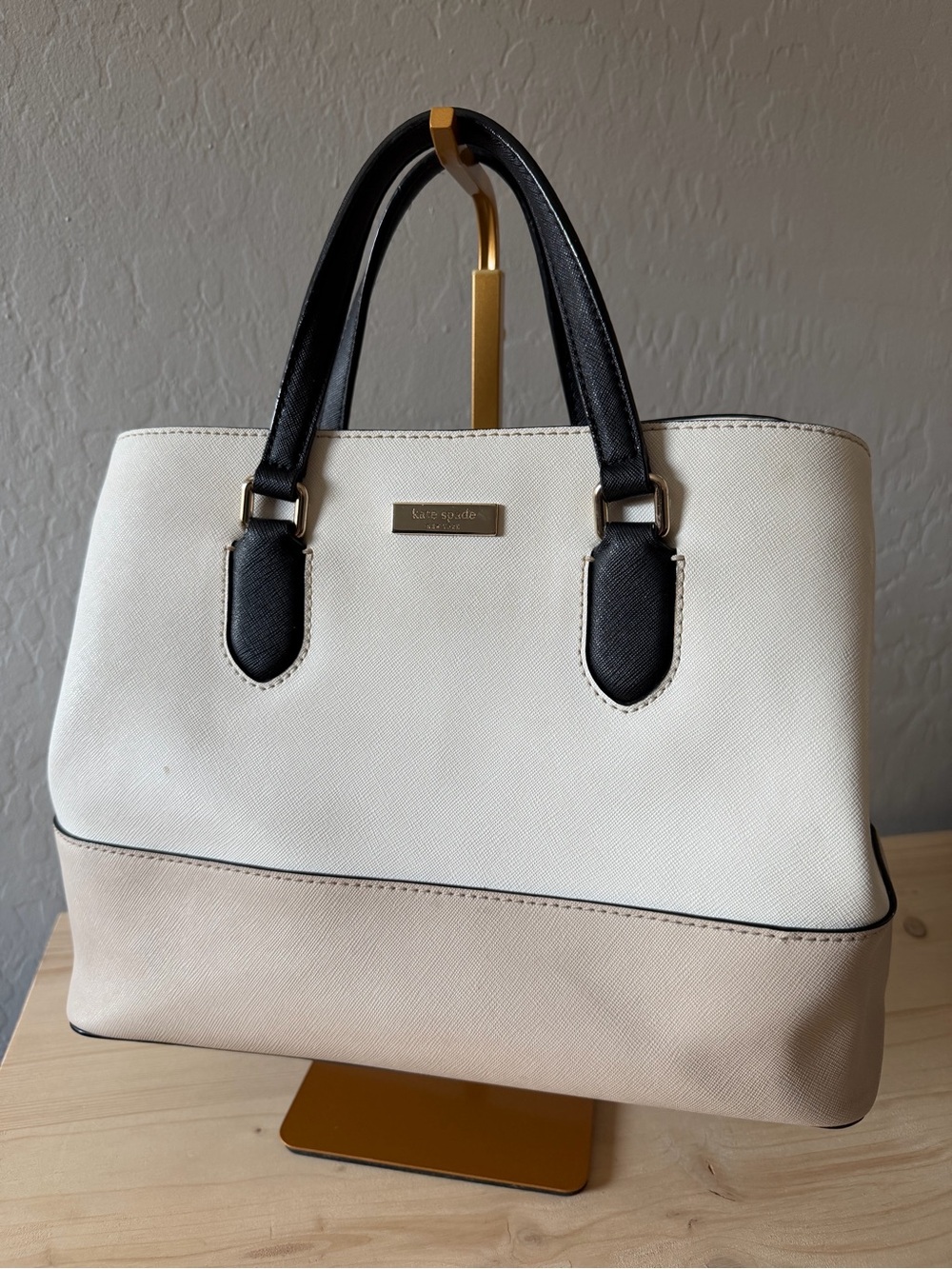 kate spade Two-Tone White and Beige Satchel with Black Handles